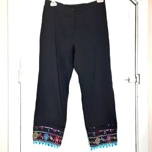 AXARA PARIS Black Crop Ankle Embroidered